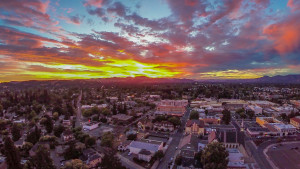 Aerial Sunset over downtown Napa